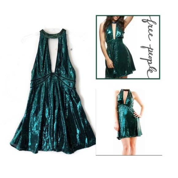 Free People Dresses & Skirts - FREE PEOPLE Green Film Noir Sequin Party Cocktail Holiday Dress NWT - SZ 2